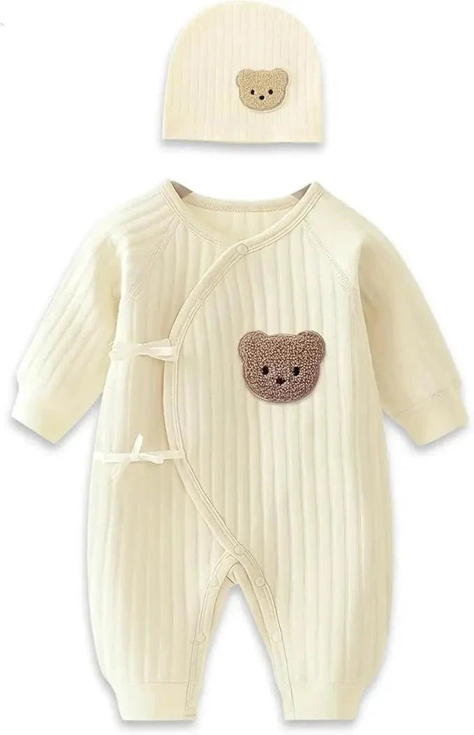 Baby Winter Bodysuit (0–6M) – Thick Cotton Animal Print Onesie for Boys & Girls
