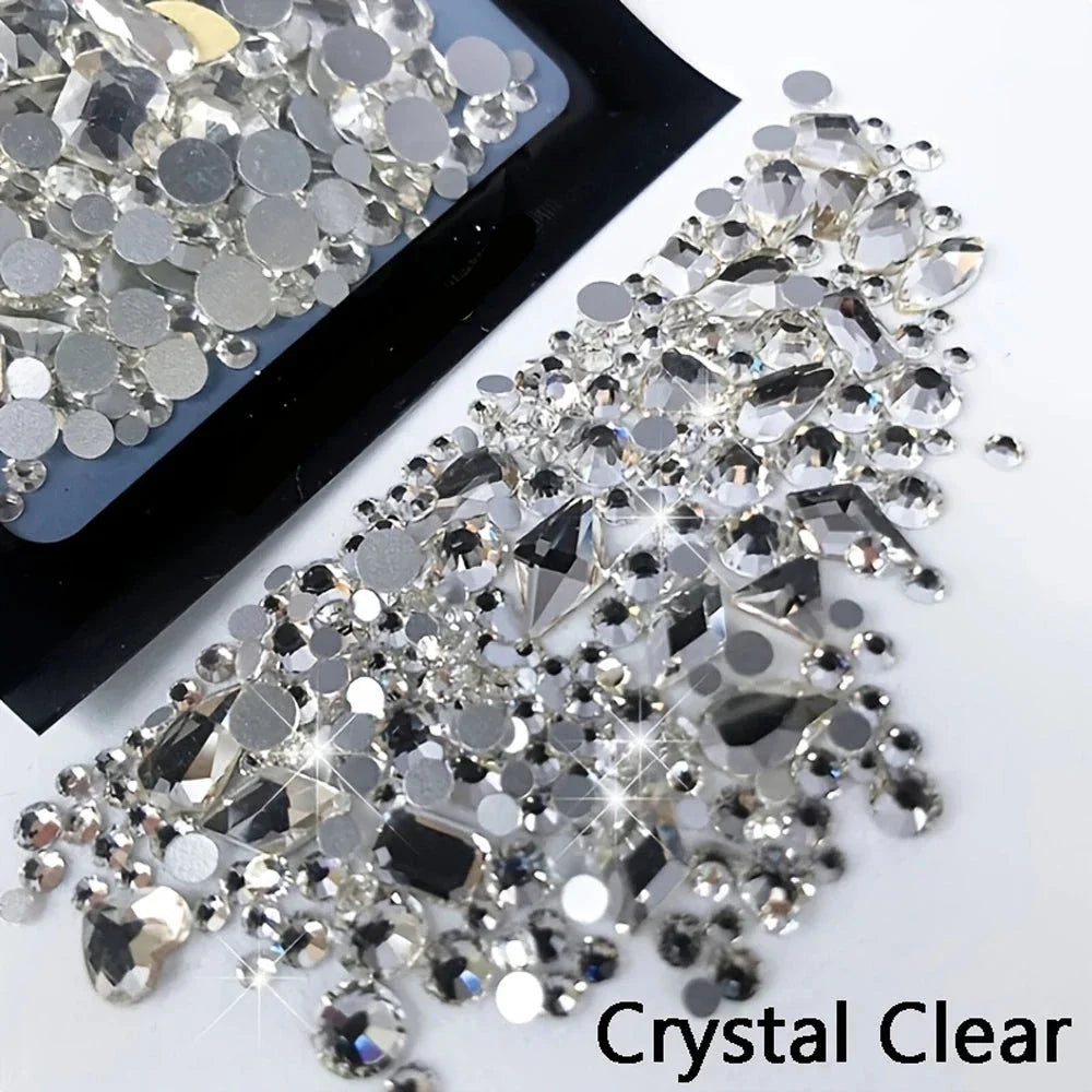 180pcs AB Flatback Glass Nail Rhinestones - Multi-Shape Gems for DIY Nail Art