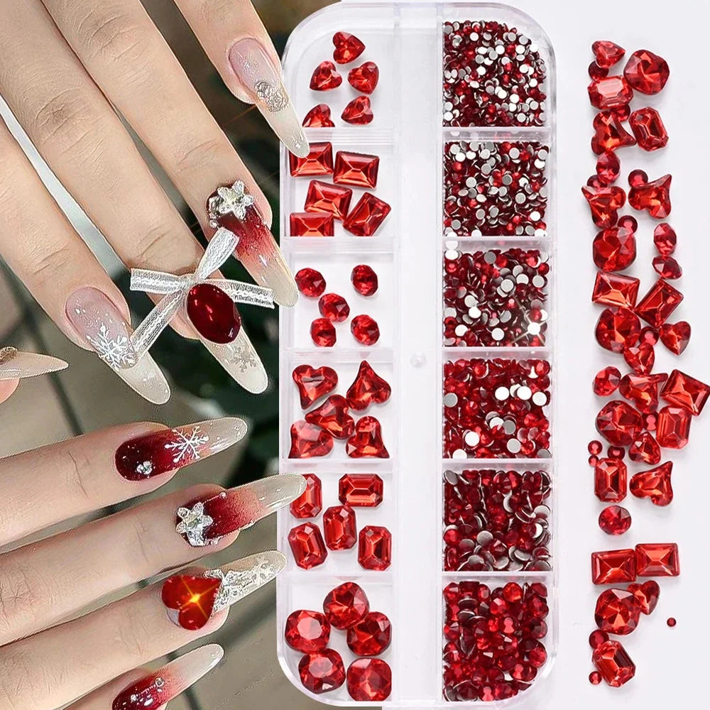 180pcs AB Flatback Glass Nail Rhinestones - Multi-Shape Gems for DIY Nail Art