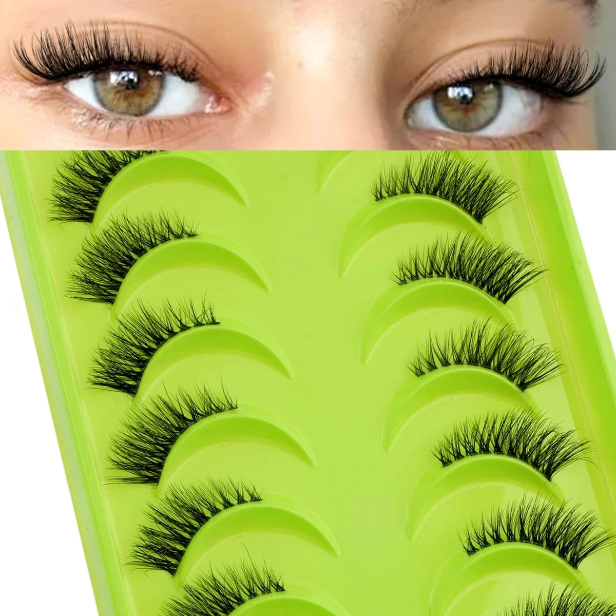 New Half Eyelashes 3D Cat Eye Lashes Clear Stem False Lashes