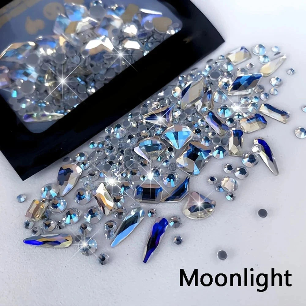 180pcs AB Flatback Glass Nail Rhinestones - Multi-Shape Gems for DIY Nail Art