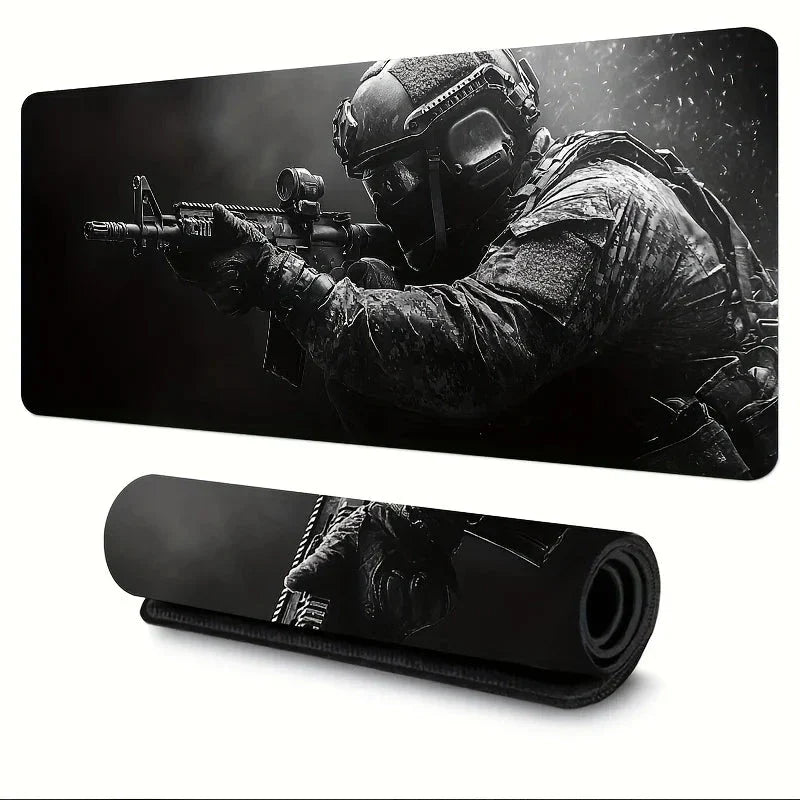 Tactical Soldier XXL Gaming Mouse Pad – Non-Slip Rubber Desk Mat with Stitched Edges & Lycra Surface for FPS Gamers