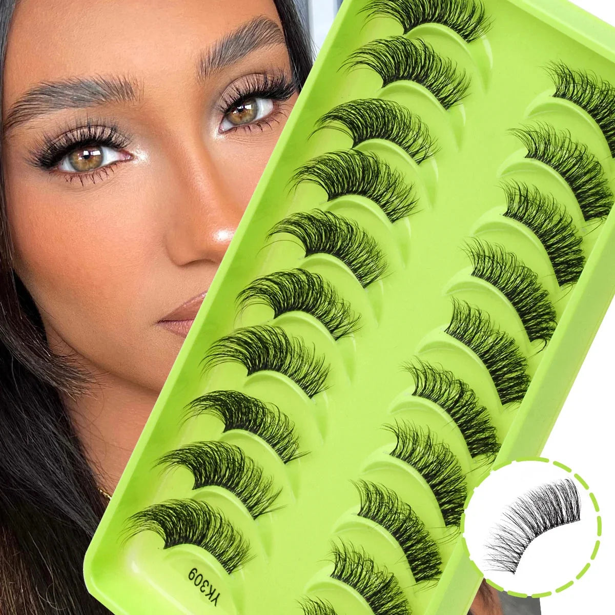 New Half Eyelashes 3D Cat Eye Lashes Clear Stem False Lashes