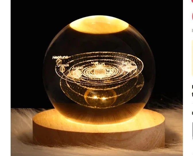 Kids LED Crystal Ball Lamp – 3D Moon & Galaxy Table Decor Toy