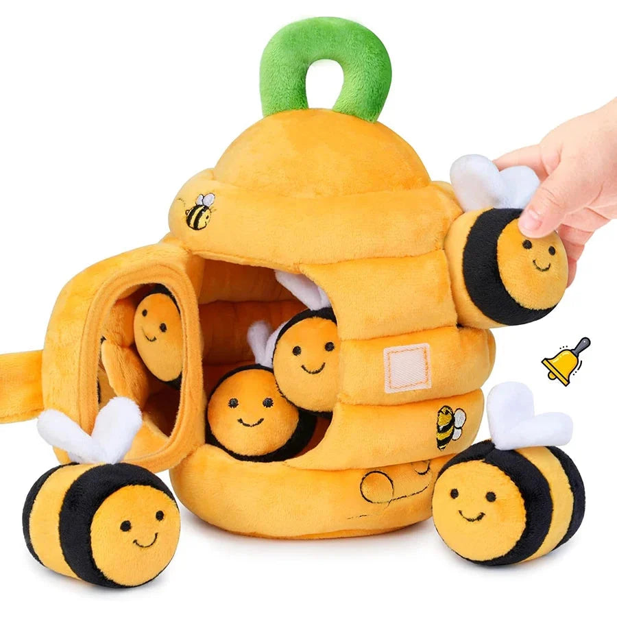 Soft Baby Beehive Toy with 5 Sensory Rattles for 6-12 Months