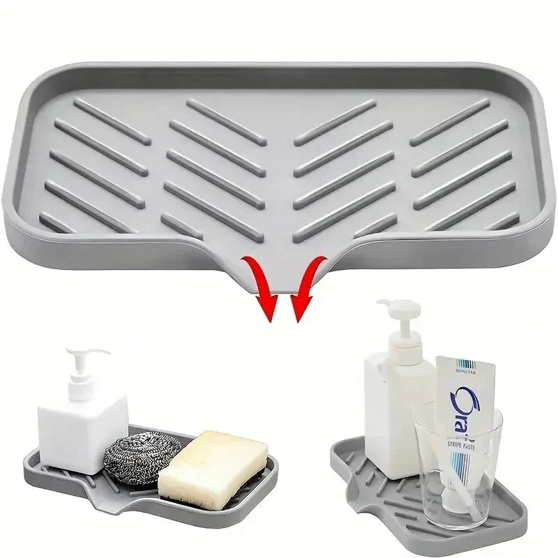 Multifunctional Silicone Sink Tray with Drain – Soap Dish, Sponge & Brush Organizer for Kitchen and Bathroom (Ventilated & Easy to Clean)