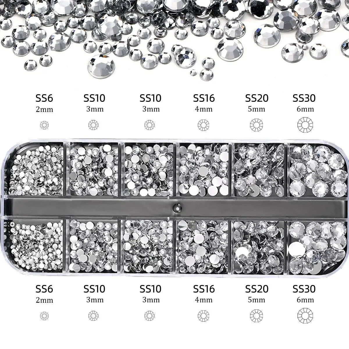 2400+ Shiny Clear Crystal Nail Rhinestones - Mixed Sizes & Shapes Flatback Gems