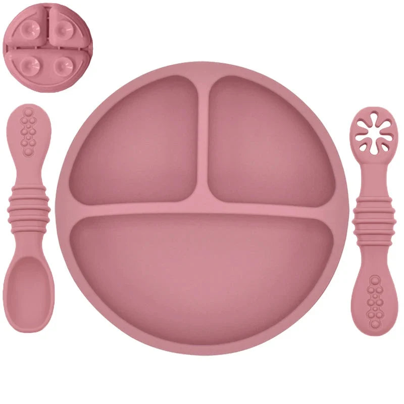 Silicone Baby Sucker Plate & Rice Spoon Set Cute Cartoon Tableware