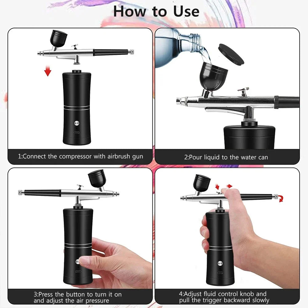 Portable Cordless Airbrush with Compressor - For Nail Art, Cake Painting, and Crafts