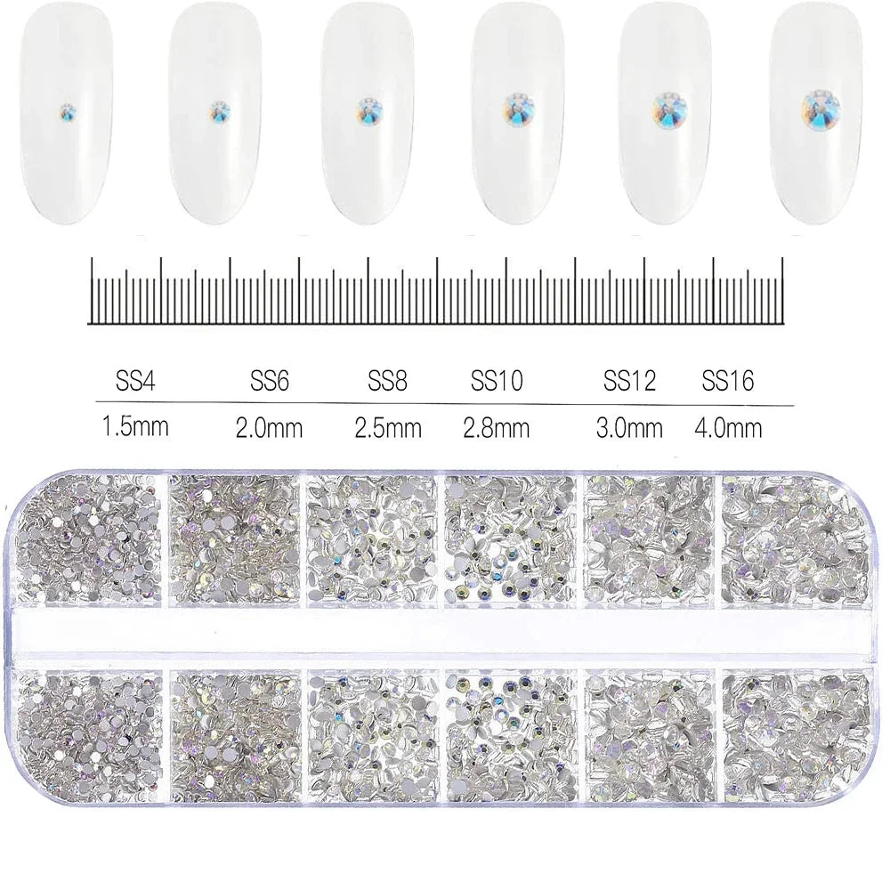 2400+ Shiny Clear Crystal Nail Rhinestones - Mixed Sizes & Shapes Flatback Gems