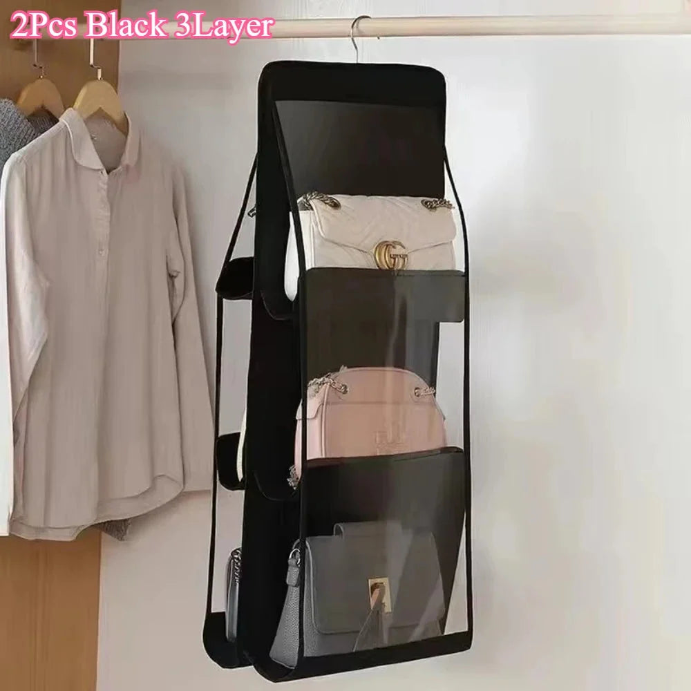 Hanging Closet Organizer Bag - Eco-Friendly 3D Transparent Storage for Tote Bags & Purses