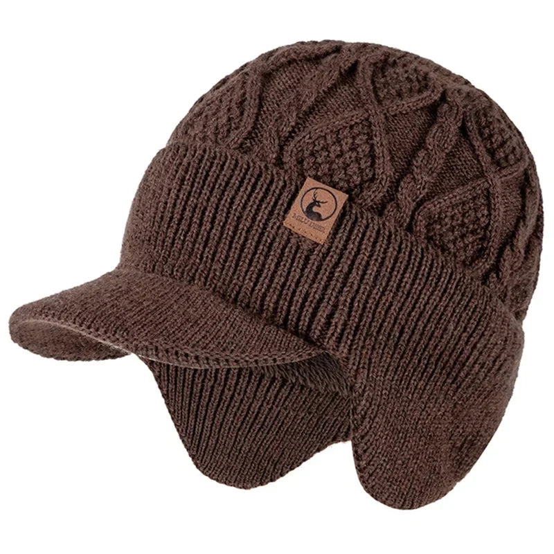 New Unisex Winter Hat Plush Fur Lined Warm Earflap Cap Stylish Soft Beanie Hat  Outdoor Thick Ski Sports Knitted Hat