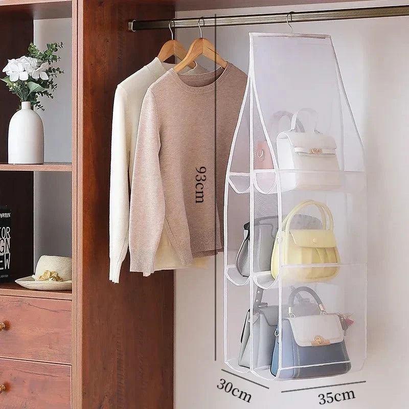 Hanging Closet Organizer Bag - Eco-Friendly 3D Transparent Storage for Tote Bags & Purses
