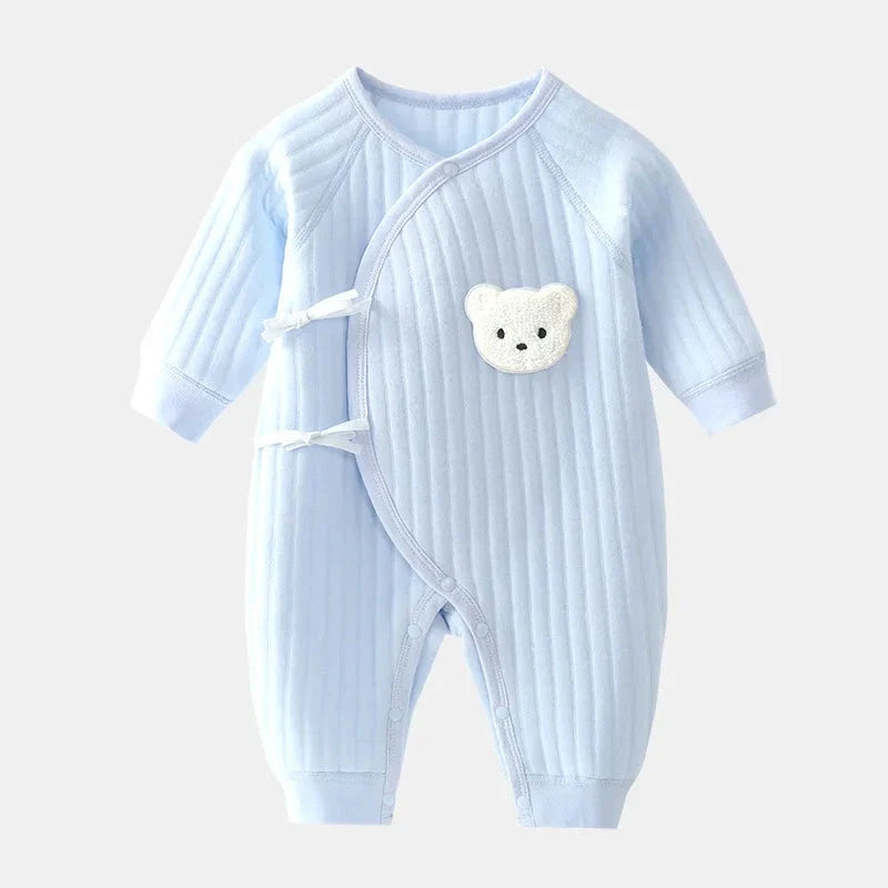 Baby Winter Bodysuit (0–6M) – Thick Cotton Animal Print Onesie for Boys & Girls