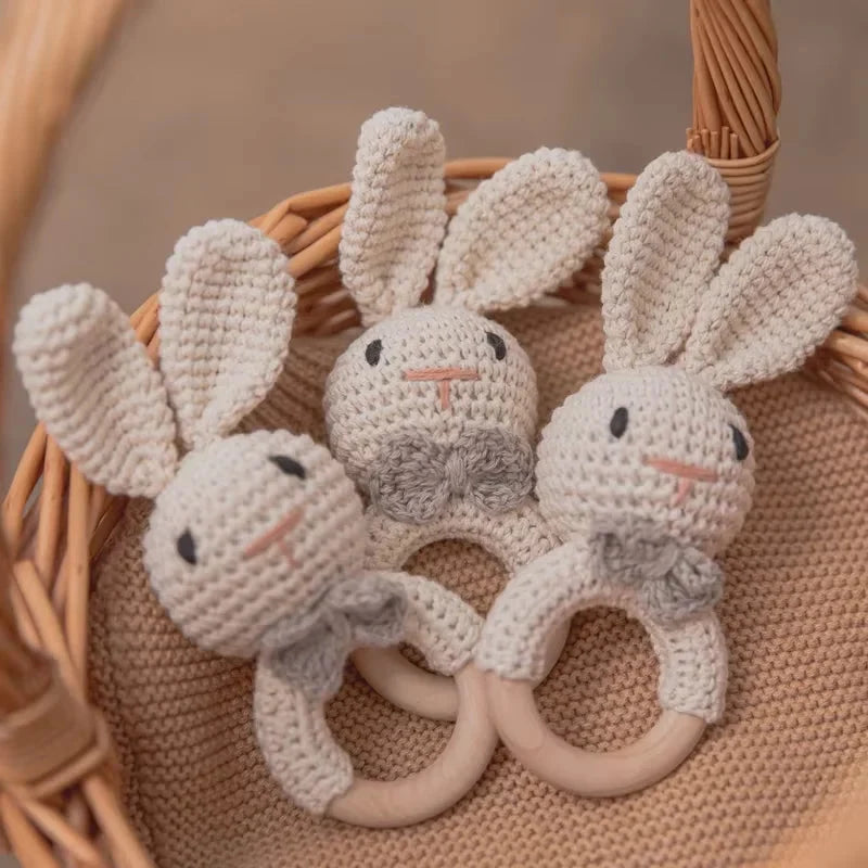 Baby Crochet Rattle Wooden Teether Toy BPA Free