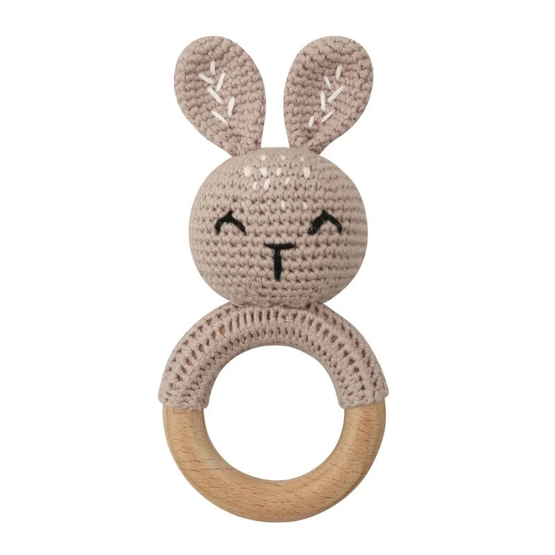 BPA Free Baby Wooden Teether Crochet Rattle Toy for Newborns