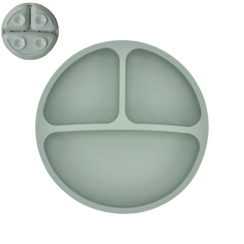 Silicone Baby Sucker Plate & Rice Spoon Set Cute Cartoon Tableware