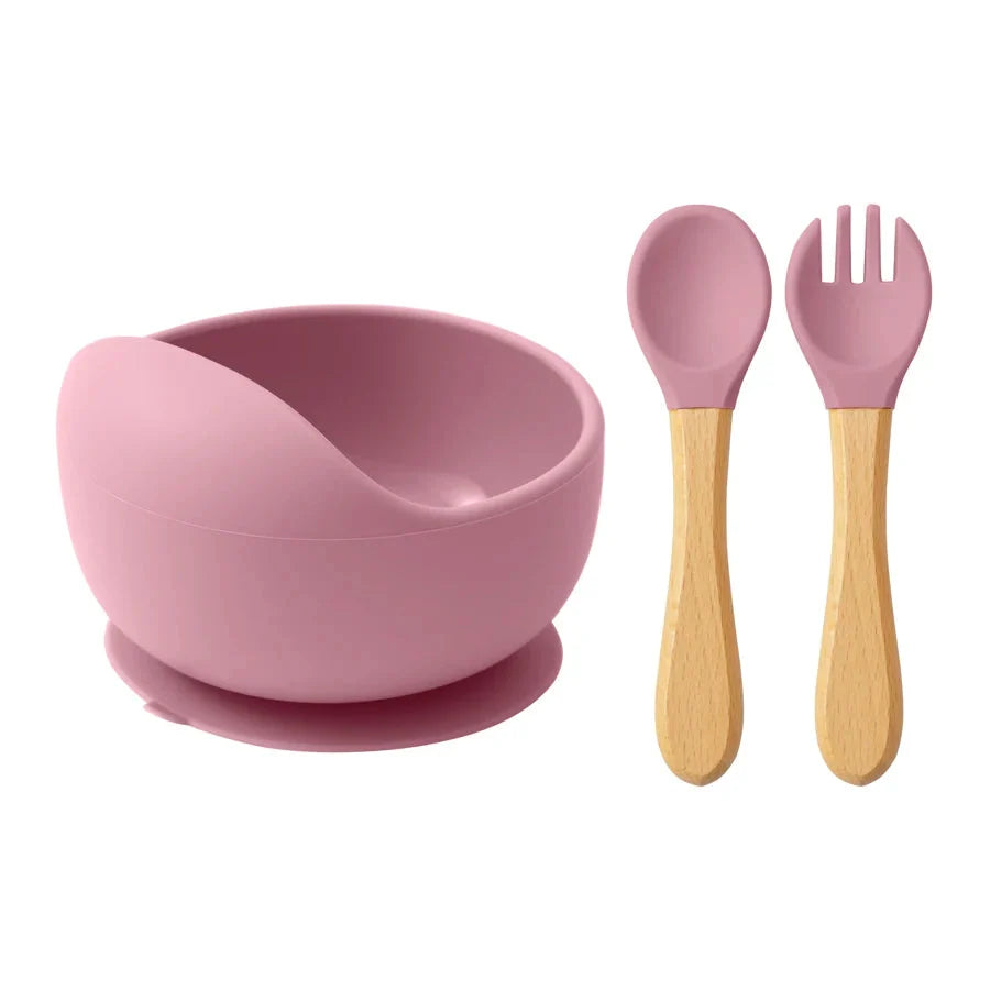 Mamaplan 3PCS Baby Silicone Feeding Set Suction Bowl Spoon Fork