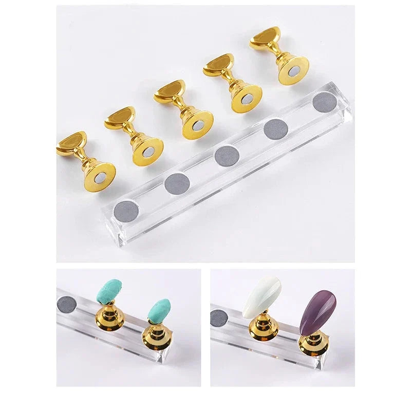 Magnetic Nail Holder Set - 5/30pcs False Nail Tip Practice Stand with Crystal Base