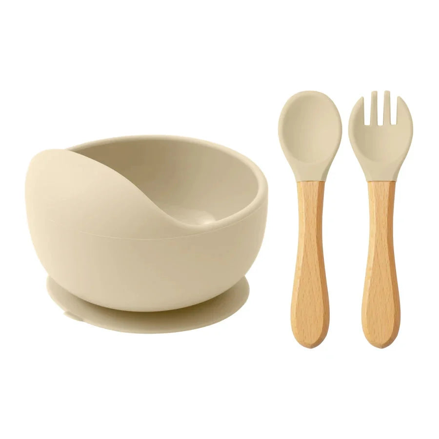 Mamaplan 3PCS Baby Silicone Feeding Set Suction Bowl Spoon Fork