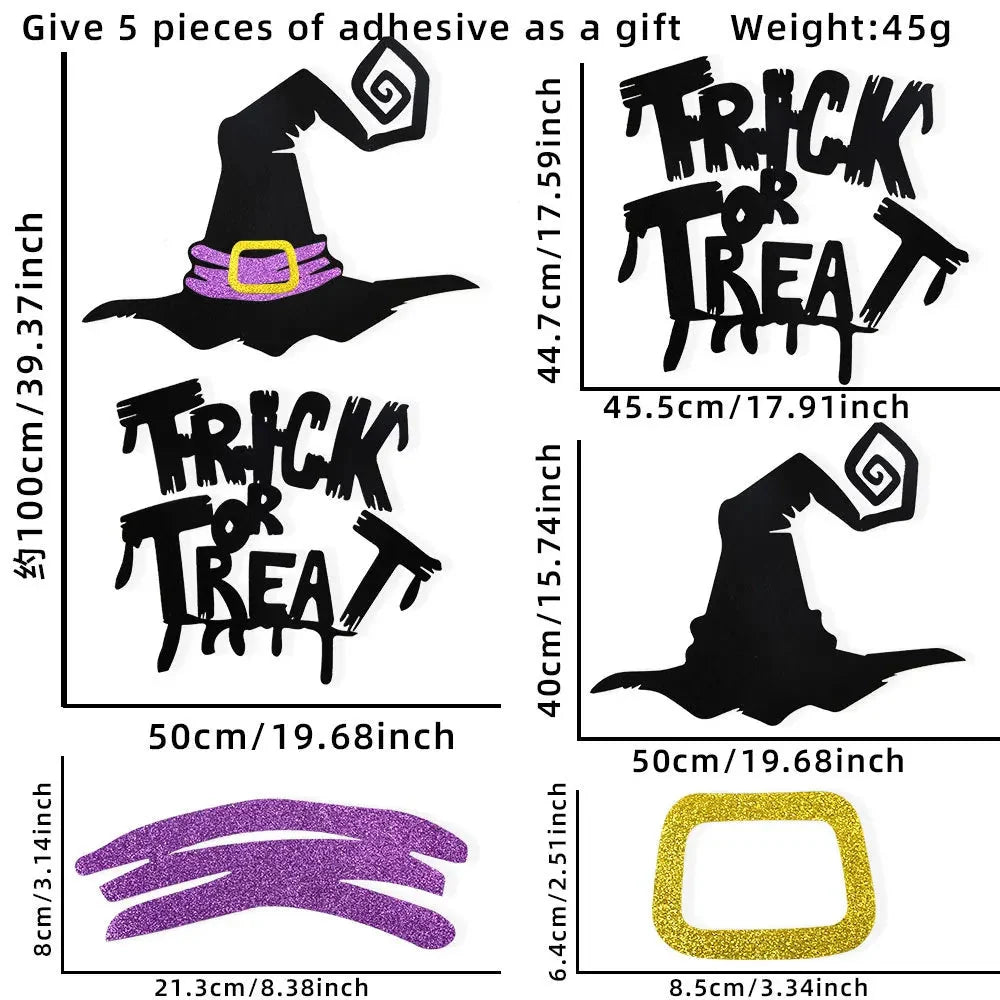 Halloween Door & Window Stickers - Skeleton Hands, Pumpkins, Ghosts, and Witch Hat Decor