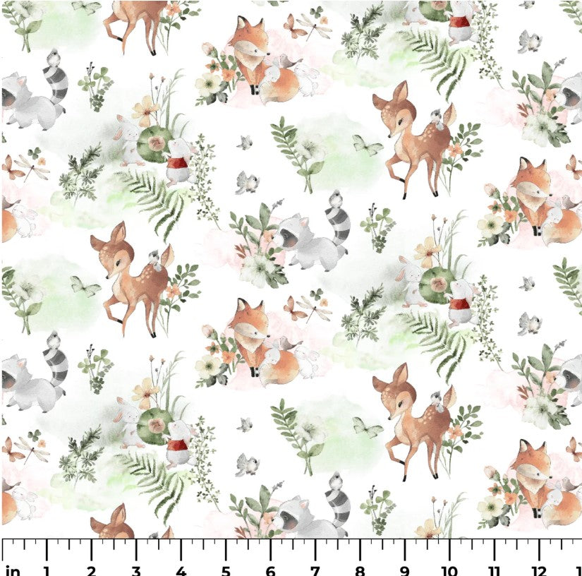 Springs Creative Flannel Nature Baby Deer on White