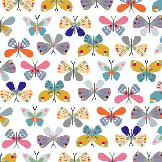 White Butterfly 43"/44" Cotton Fabric Per Yard