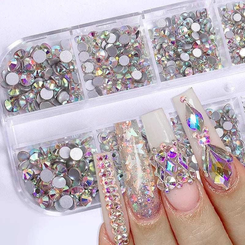 2400+ Shiny Clear Crystal Nail Rhinestones - Mixed Sizes & Shapes Flatback Gems