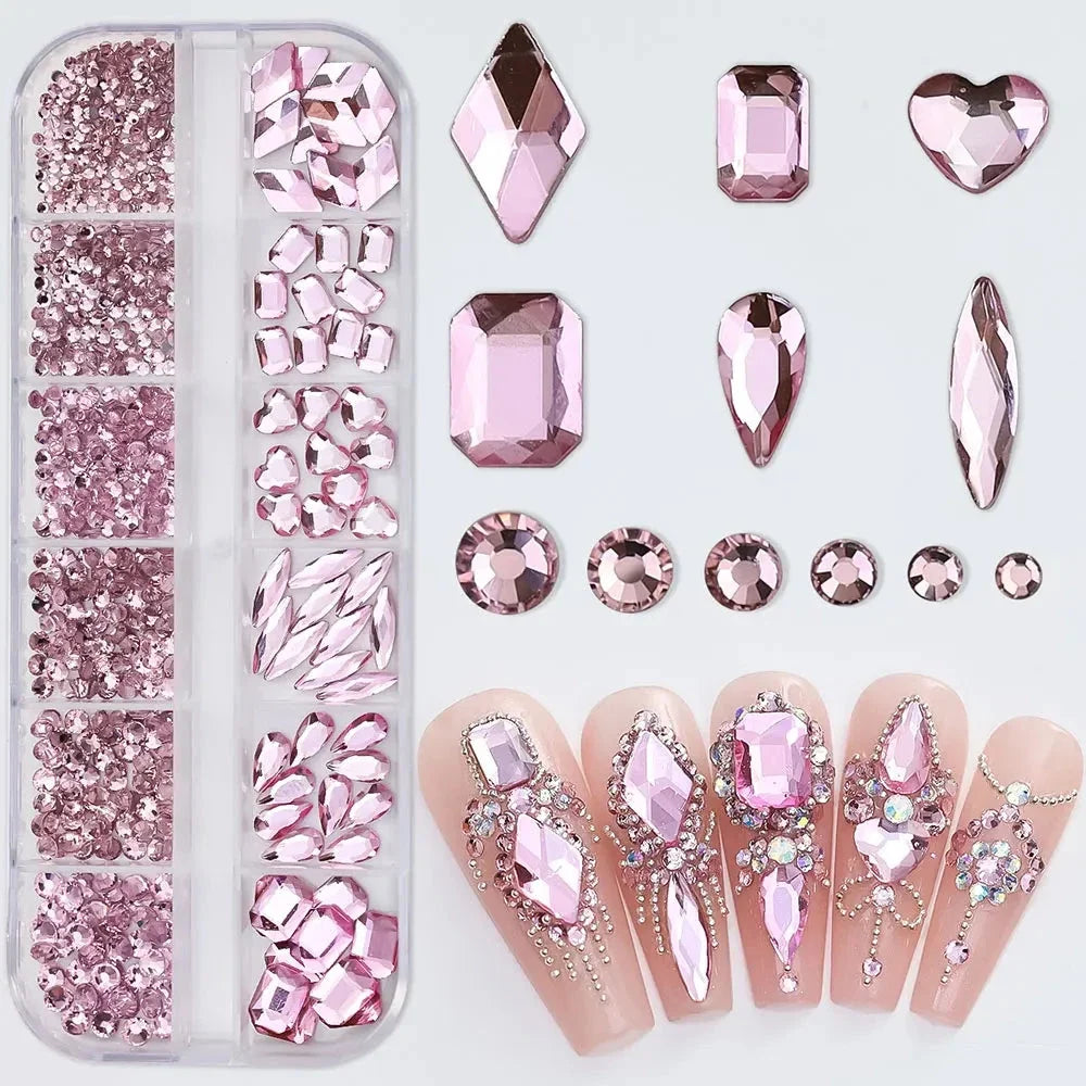 2400+ Shiny Clear Crystal Nail Rhinestones - Mixed Sizes & Shapes Flatback Gems