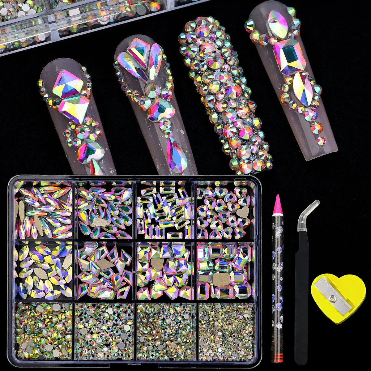 12 Grid Diamond Jewelry Set for Nail Art - Luxe Rhinestone Decorations