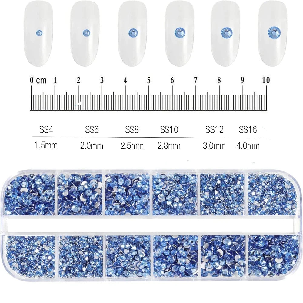 2400+ Shiny Clear Crystal Nail Rhinestones - Mixed Sizes & Shapes Flatback Gems
