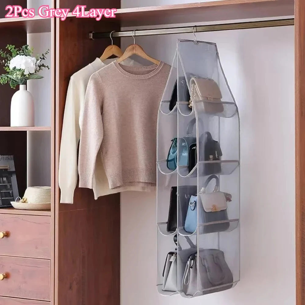 Hanging Closet Organizer Bag - Eco-Friendly 3D Transparent Storage for Tote Bags & Purses