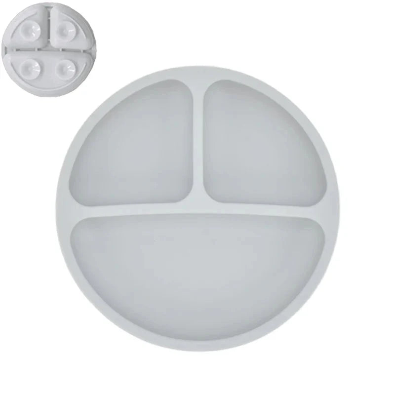 Silicone Baby Sucker Plate & Rice Spoon Set Cute Cartoon Tableware