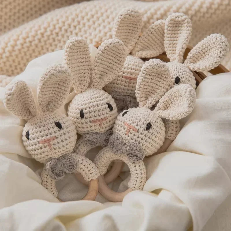 Baby Crochet Rattle Wooden Teether Toy BPA Free