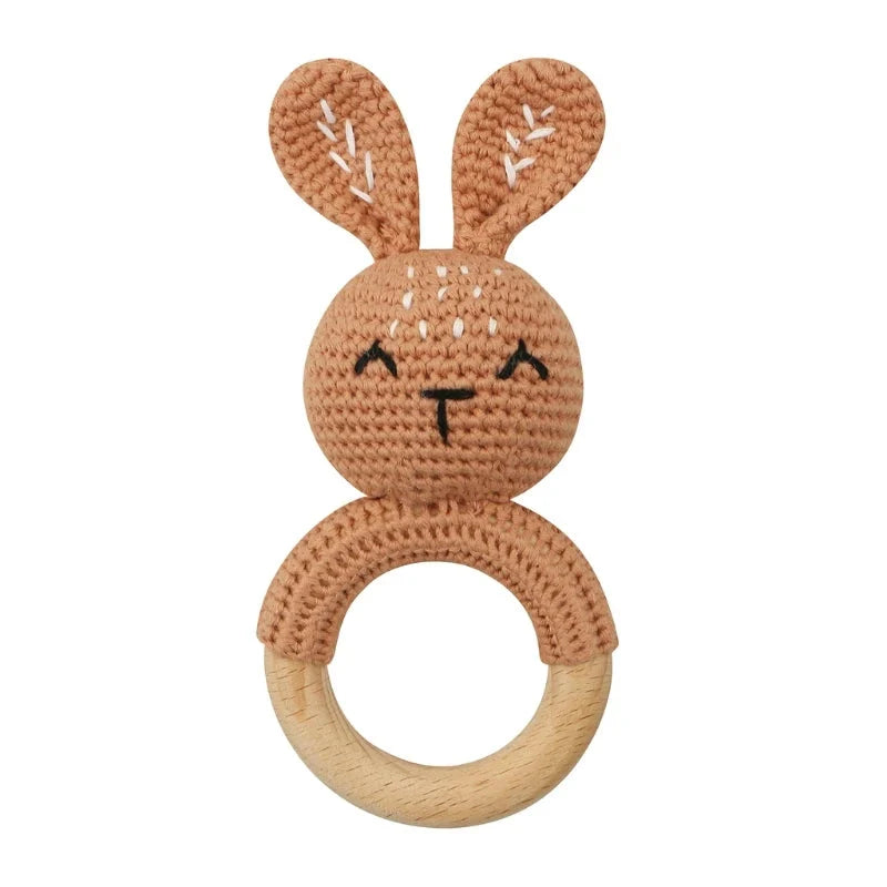 BPA Free Baby Wooden Teether Crochet Rattle Toy for Newborns