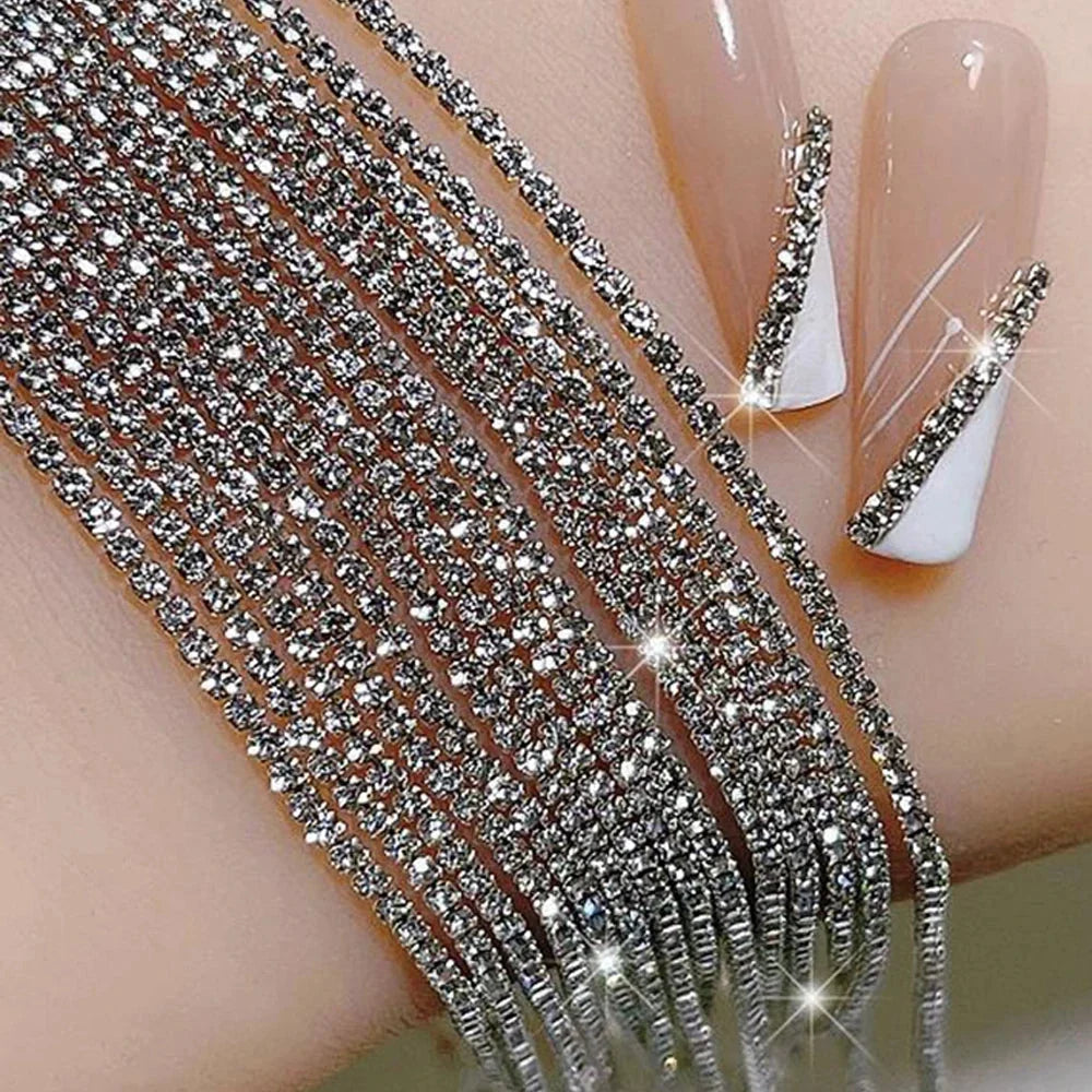100/50cm Luxury Crystal Chain Nail Charms - 1.5/2mm Clear & AB Diamond Nail Art Decoration