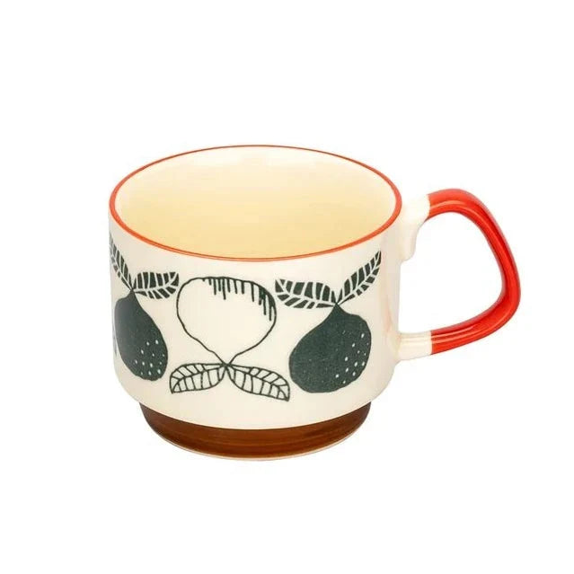 Japanese Flower Coffee Mug Set – Retro Ceramic Cup