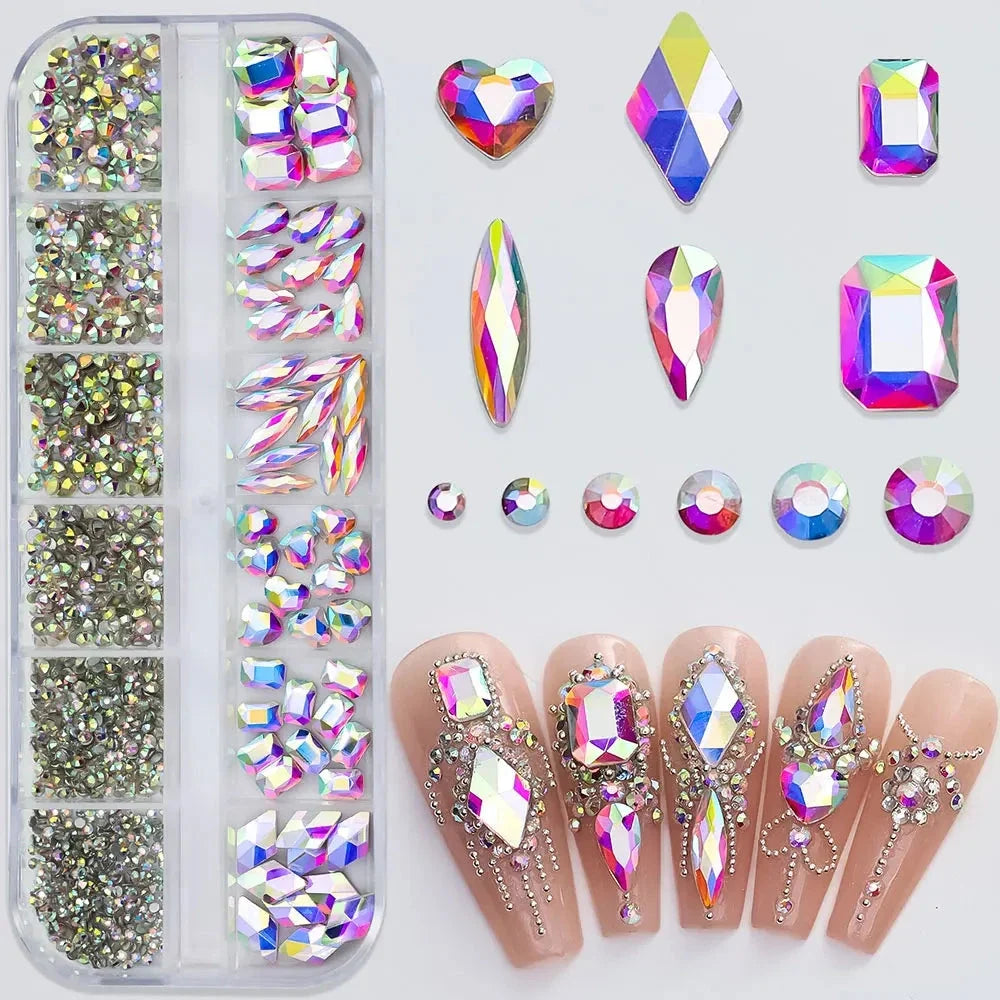 2400+ Shiny Clear Crystal Nail Rhinestones - Mixed Sizes & Shapes Flatback Gems