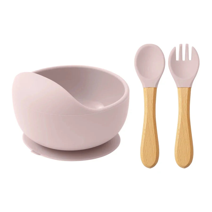 Mamaplan 3PCS Baby Silicone Feeding Set Suction Bowl Spoon Fork