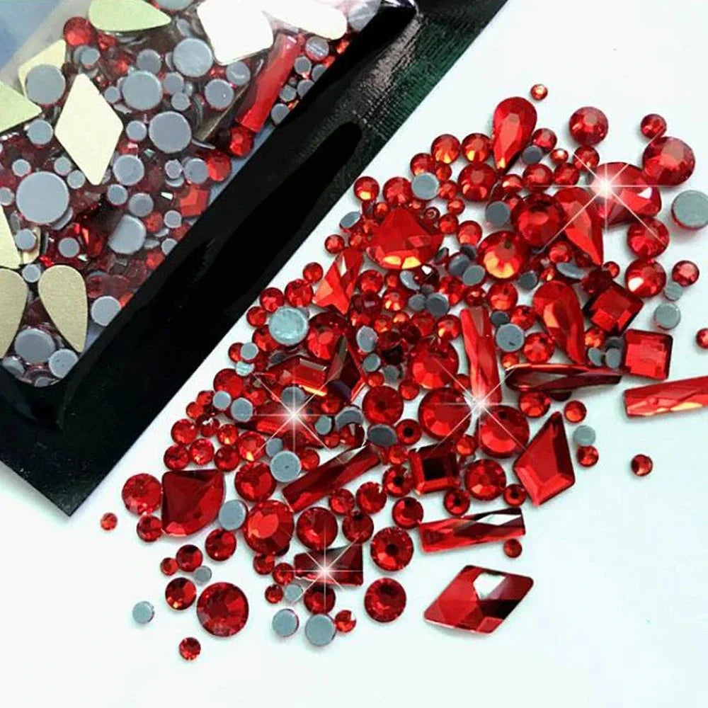 180pcs AB Flatback Glass Nail Rhinestones - Multi-Shape Gems for DIY Nail Art