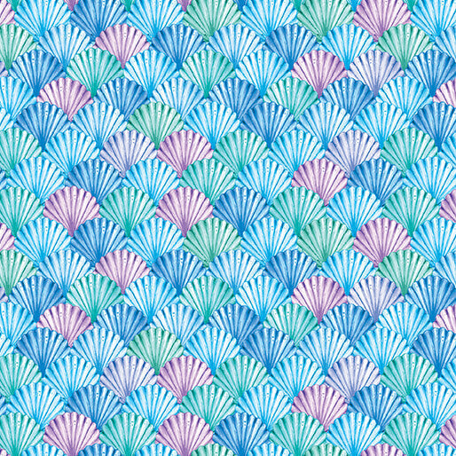 Scalloped Shells Blue Cotton 44"/45" Fabric Per Yard