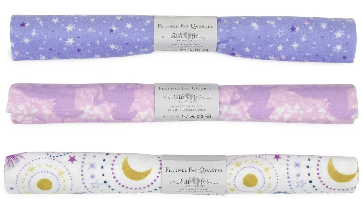 3 Flannel Fat Quarters Out of the World Celestial Little Feet Boutique Pink Purple Precut 18" x 21" Baby