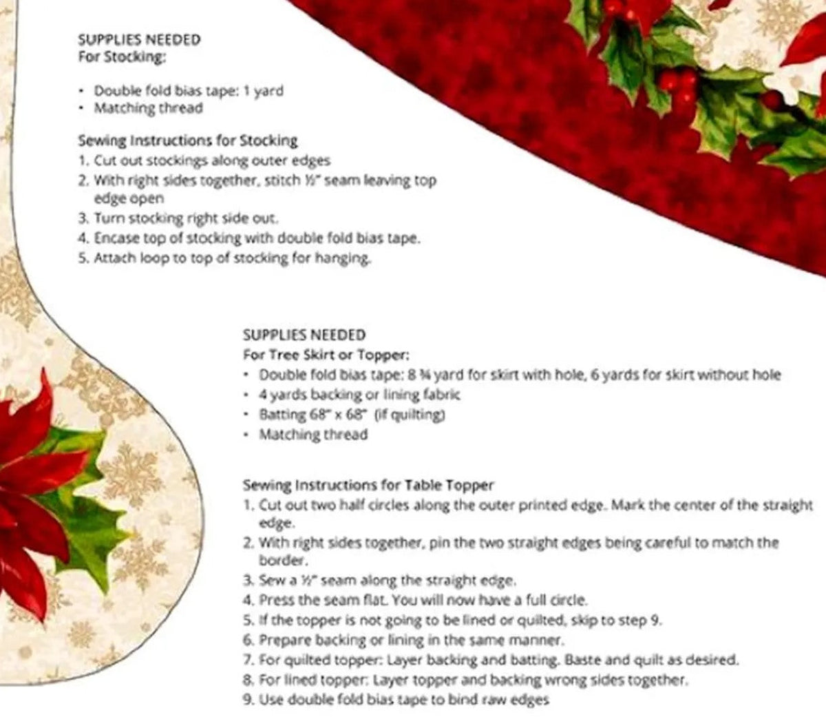 Christmas 2-PACK Poinsettia 56 Inch Tree Skirt and Stockings Panel on Cream 100% Cotton Fabric