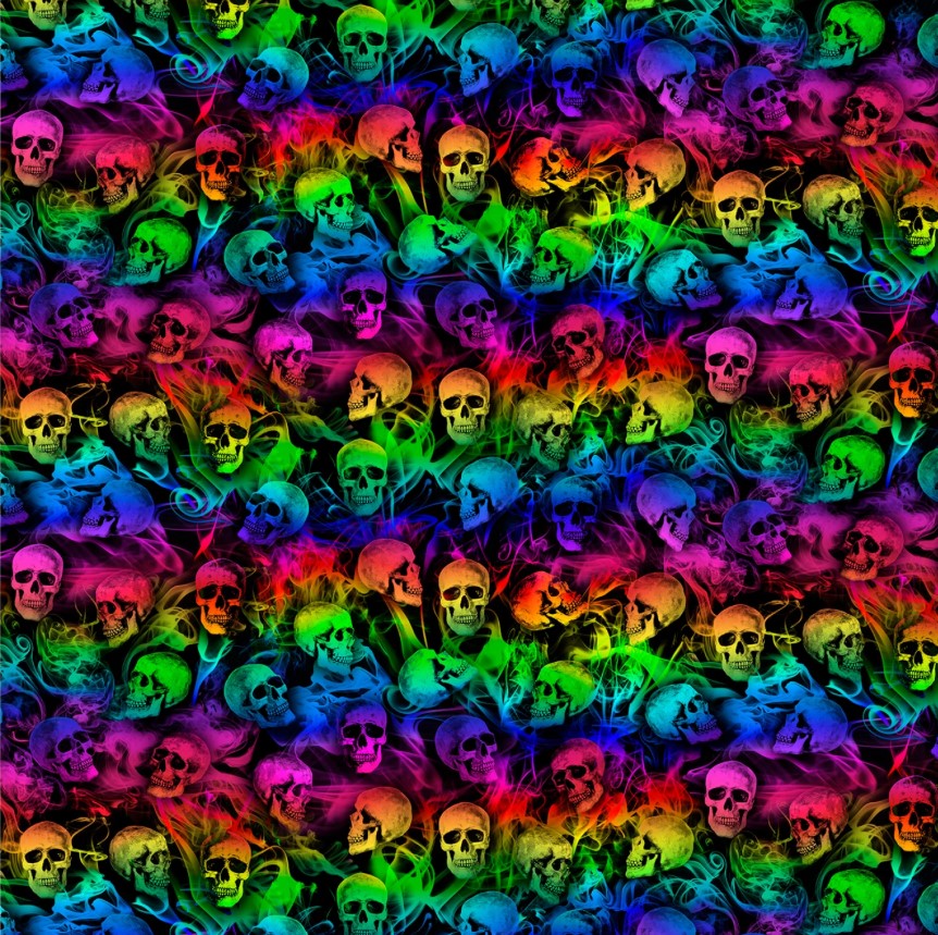 Halloween Smokey Rainbow Skulls on Black