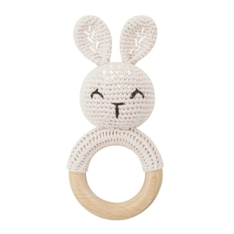 BPA Free Baby Wooden Teether Crochet Rattle Toy for Newborns