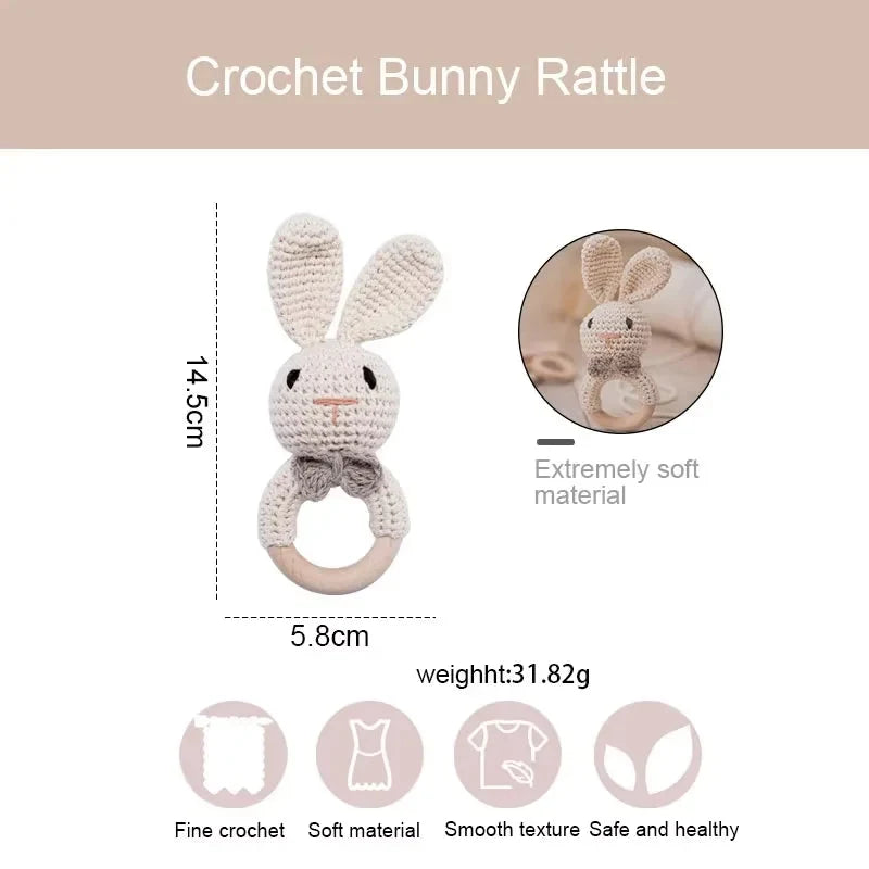 Baby Crochet Rattle Wooden Teether Toy BPA Free