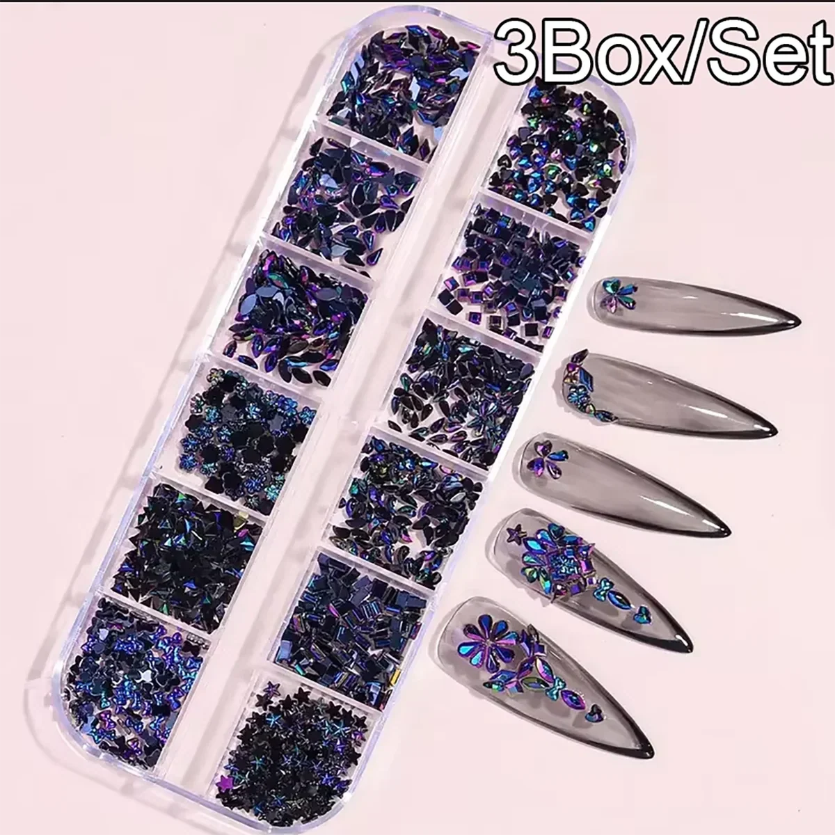 Multi-Shape 3D Flat Bottom Nail Rhinestones - Colorful AB Crystal Gems for DIY Manicure & Crafts