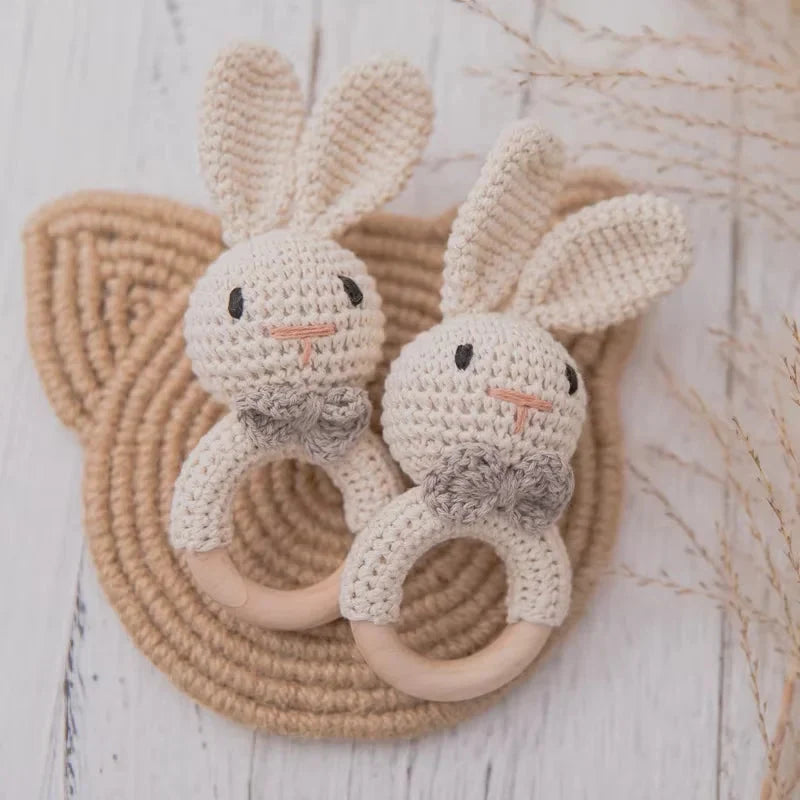 Baby Crochet Rattle Wooden Teether Toy BPA Free