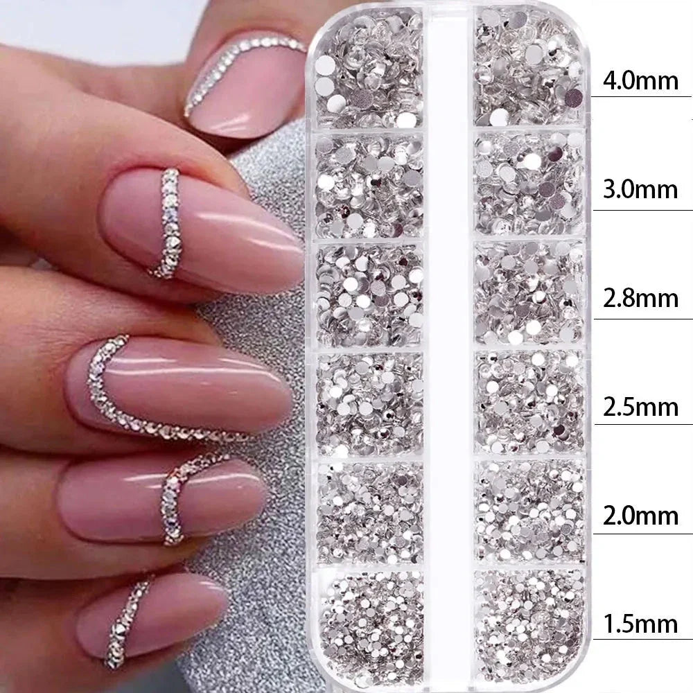 2400+ Shiny Clear Crystal Nail Rhinestones - Mixed Sizes & Shapes Flatback Gems