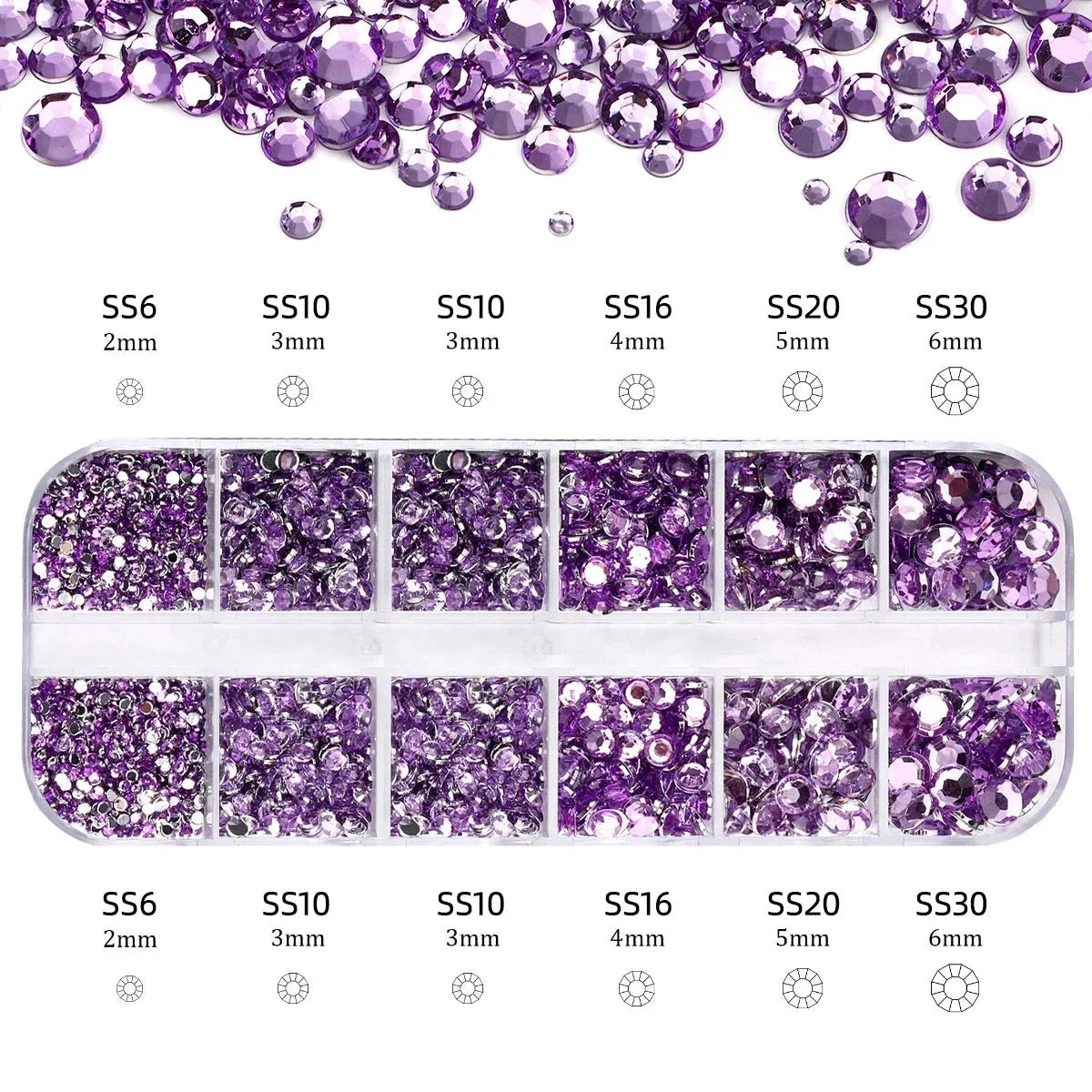 2400+ Shiny Clear Crystal Nail Rhinestones - Mixed Sizes & Shapes Flatback Gems